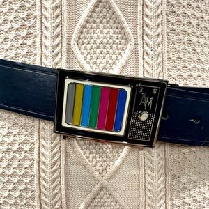 Luxury Brand Antony Morato mens unisex blue leather belt enamel rainbow buckle